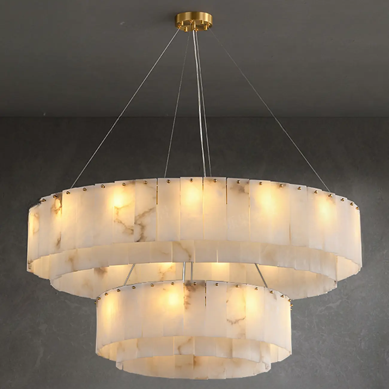 Vintage Gold Alabaster Drum Pendant Chandelier Image - 9 | homeyfad