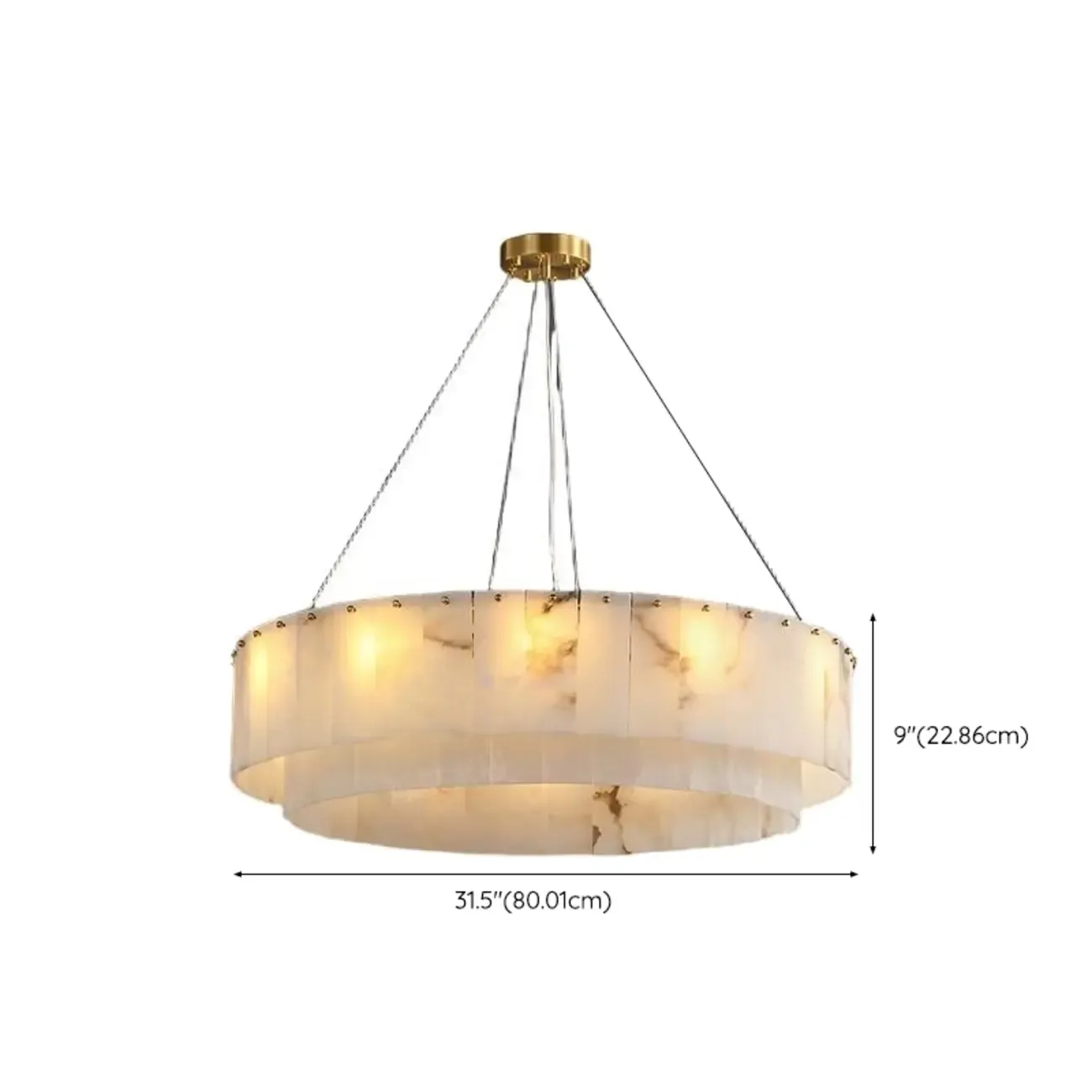 Vintage Gold Alabaster Drum Pendant Chandelier Image - 14