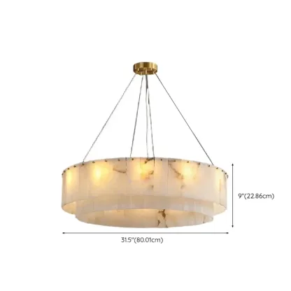 Vintage Gold Alabaster Drum Pendant Chandelier Image - 14