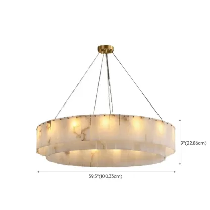Vintage Gold Alabaster Drum Pendant Chandelier Image - 16