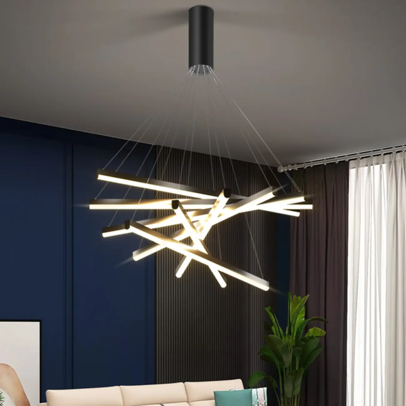 Modern Sputnik Linear LED Chandelier Pendant Light Remote  Image - 1 | homeyfad
