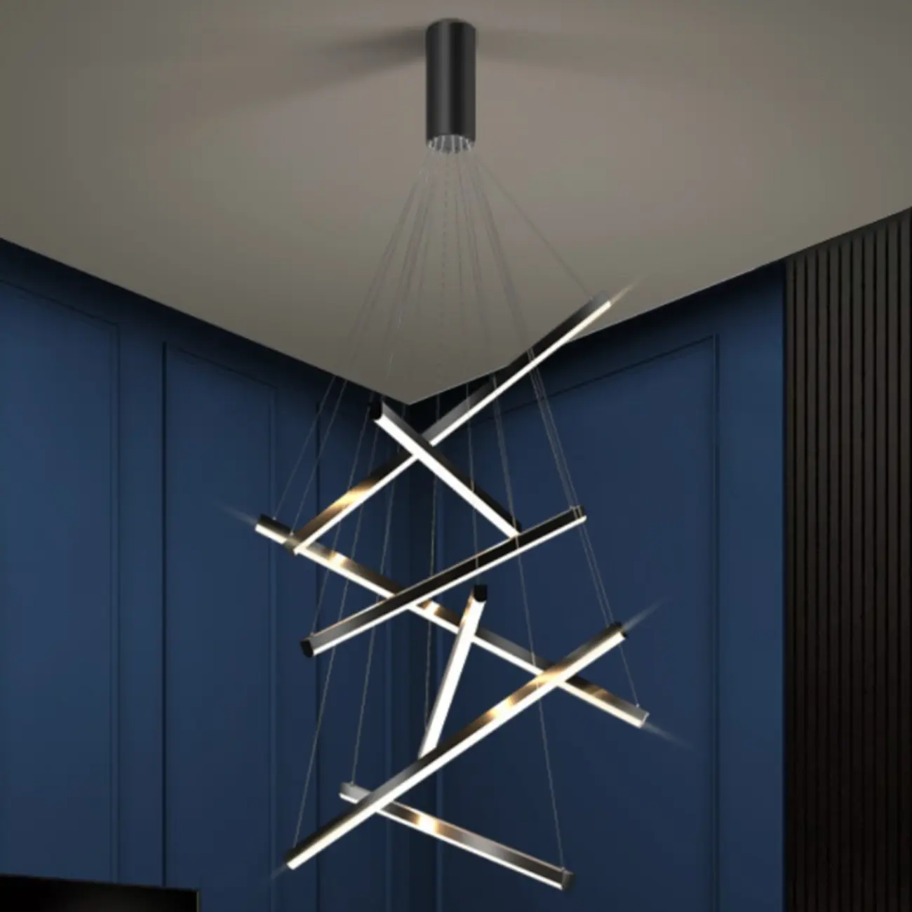 Modern Sputnik Linear LED Chandelier Pendant Light Remote  Image - 6 | homeyfad
