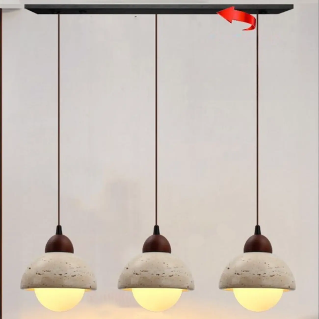 Modern 3-Light Walnut Wood Stone Cylinder Pendant Lamp Image - 5 | homeyfad