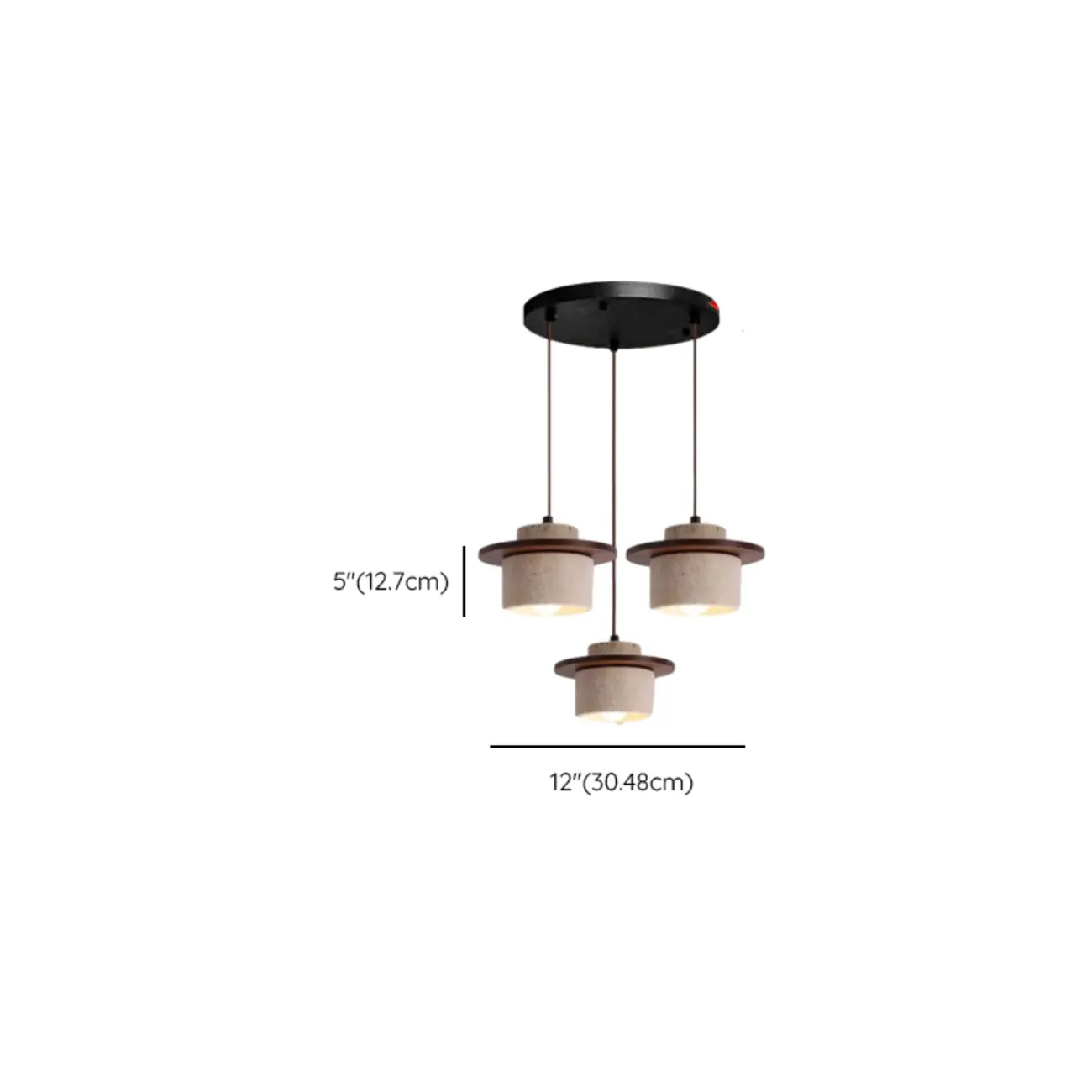 Modern 3-Light Walnut Wood Stone Cylinder Pendant Lamp #size | homeyfad
