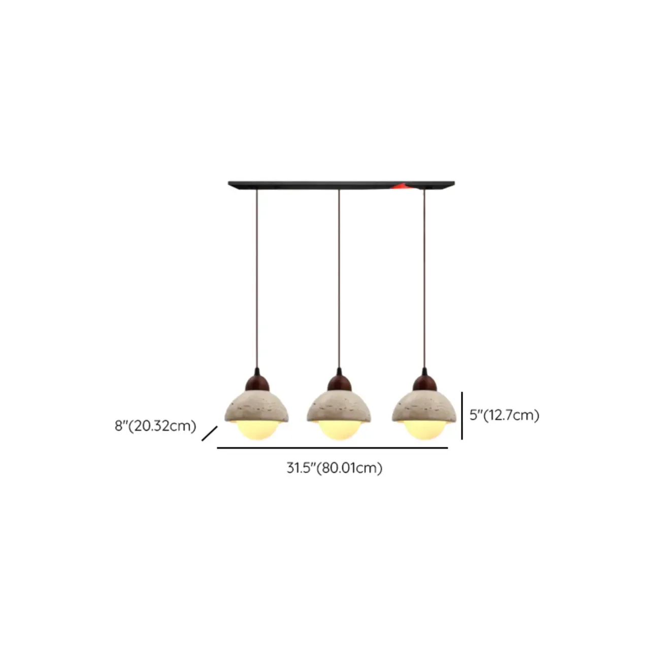 Modern 3-Light Walnut Wood Stone Cylinder Pendant Lamp Image - 11