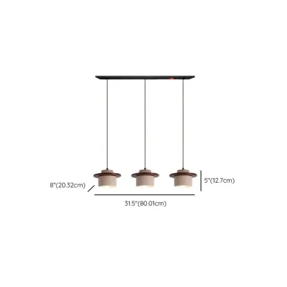 Modern 3-Light Walnut Wood Stone Cylinder Pendant Lamp Image - 12