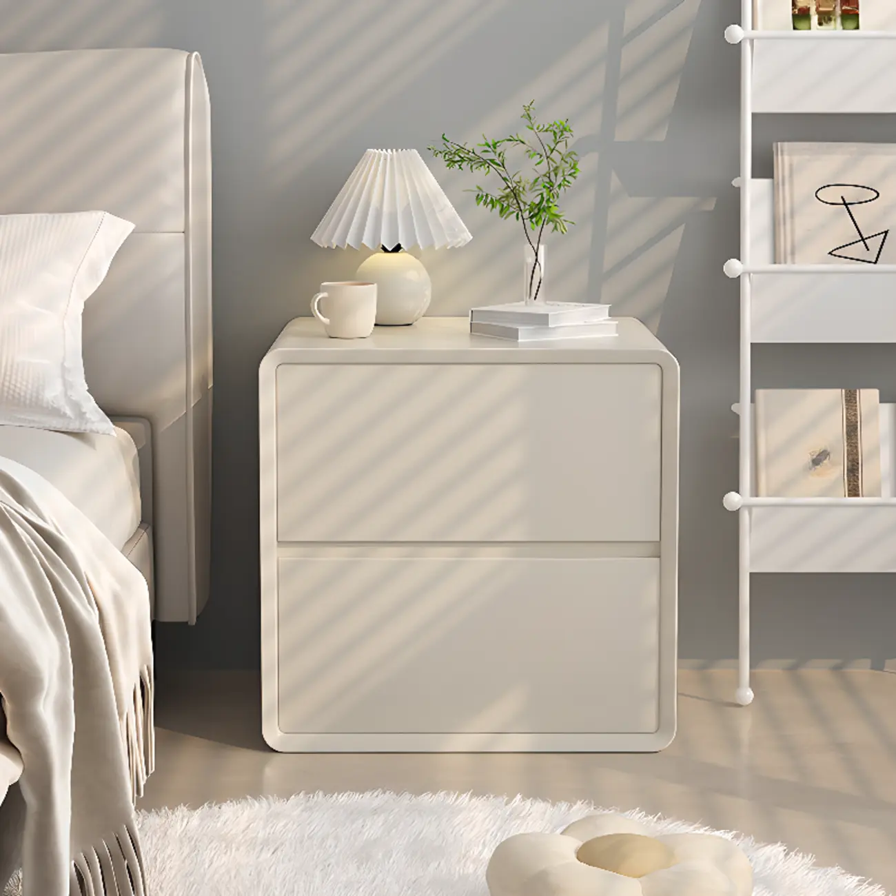 Modern Cream Bedside Table with Two Storage Drawers Image - 1 | homeyfad