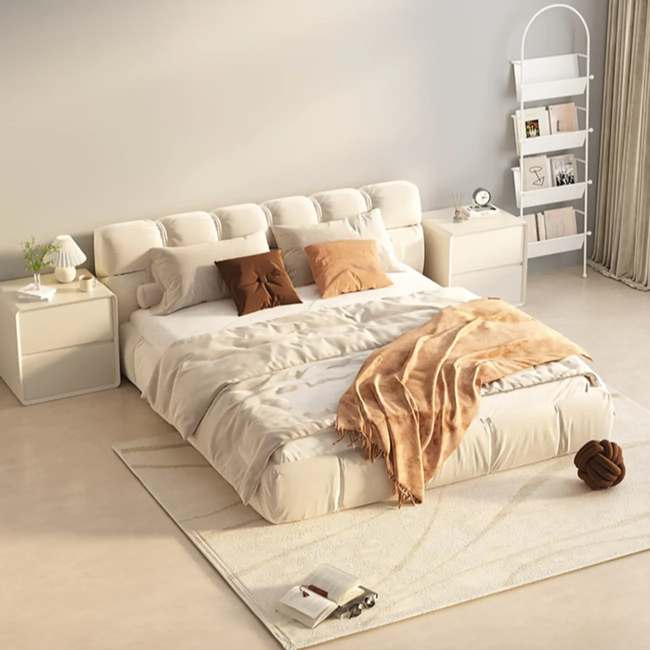 Modern Cream Bedside Table with Two Storage Drawers Image - 12 | homeyfad