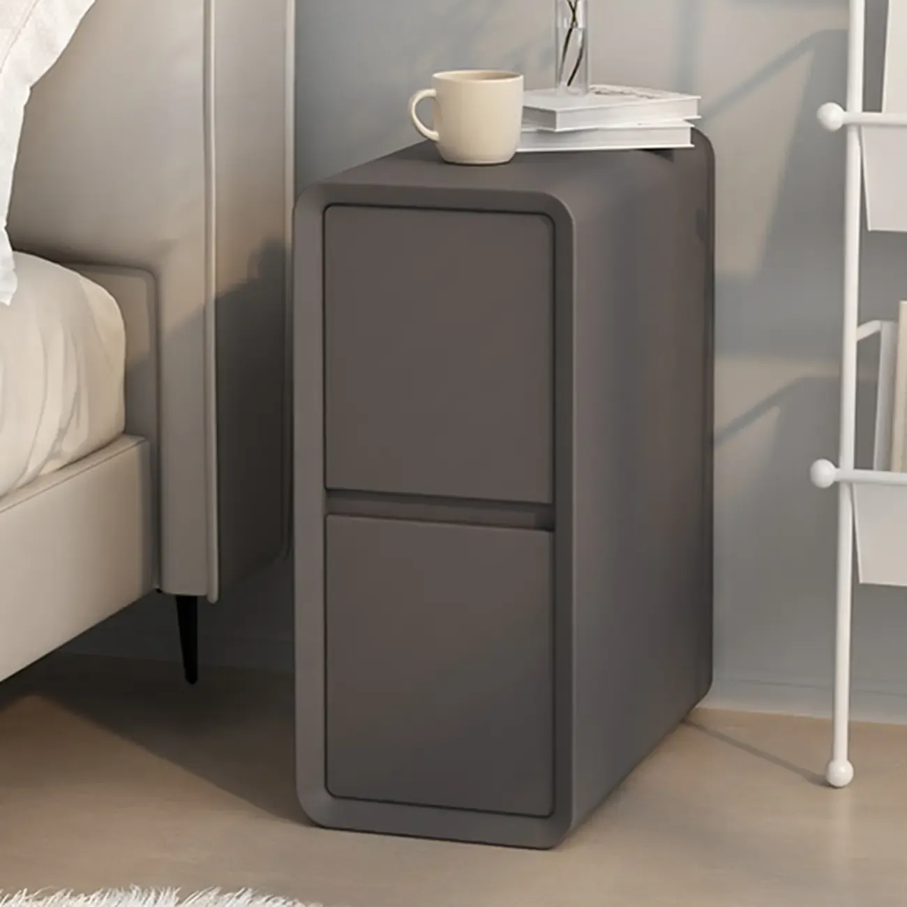 Modern Cream Bedside Table with Two Storage Drawers Image - 10