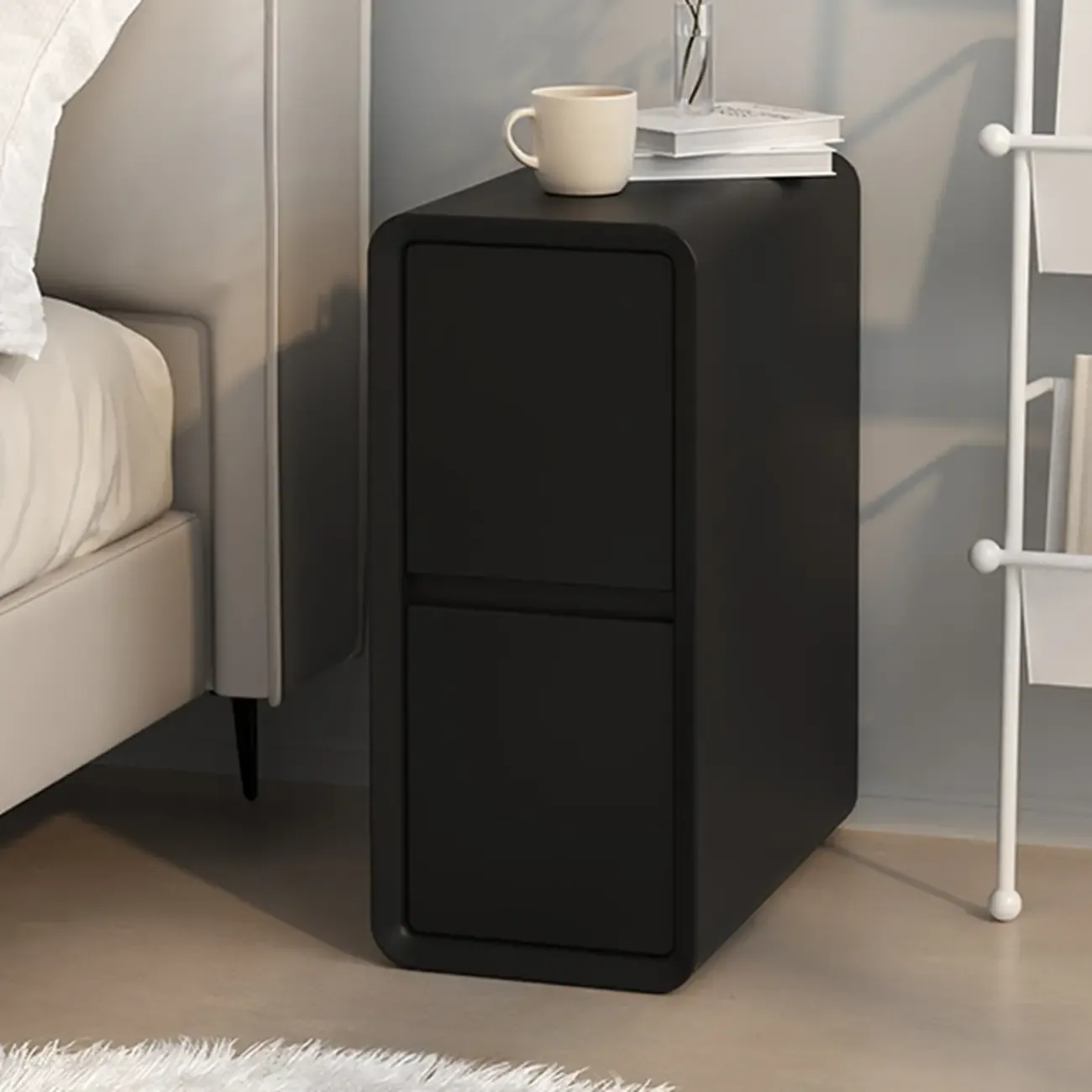 Modern Cream Bedside Table with Two Storage Drawers Image - 11