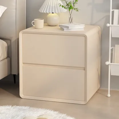 Modern Cream Bedside Table with Two Storage Drawers Image - 3