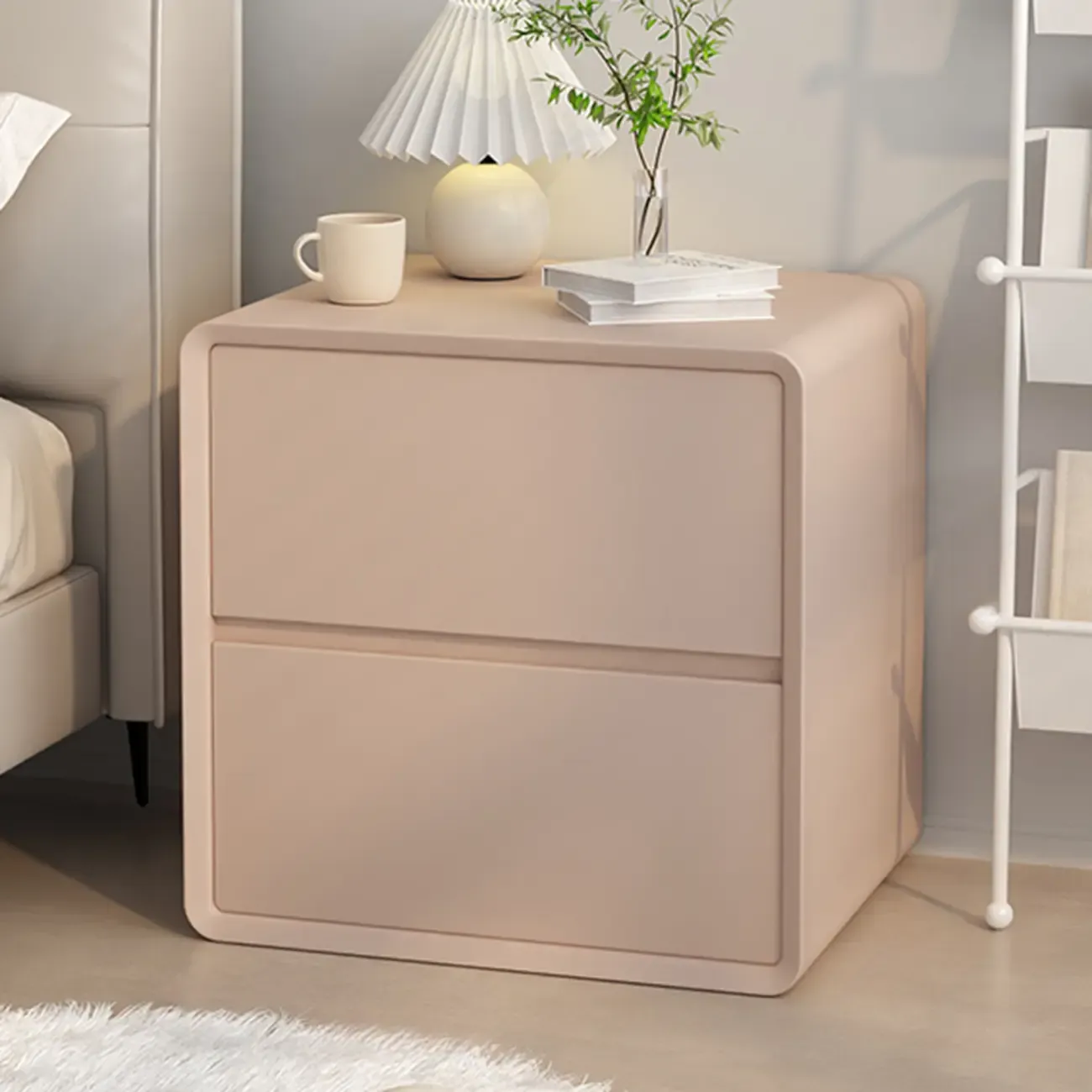 Modern Cream Bedside Table with Two Storage Drawers Image - 4