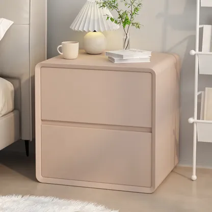 Modern Cream Bedside Table with Two Storage Drawers Image - 4