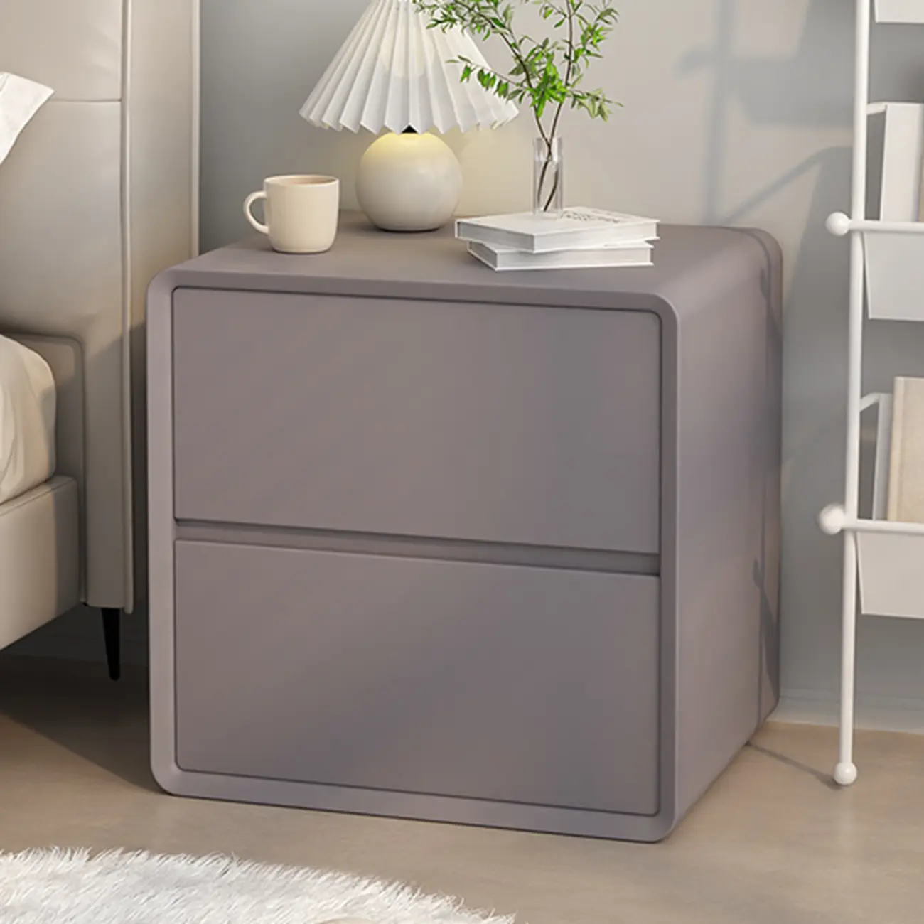 Modern Cream Bedside Table with Two Storage Drawers Image - 5 | homeyfad