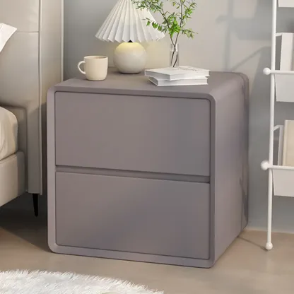 Modern Cream Bedside Table with Two Storage Drawers Image - 5