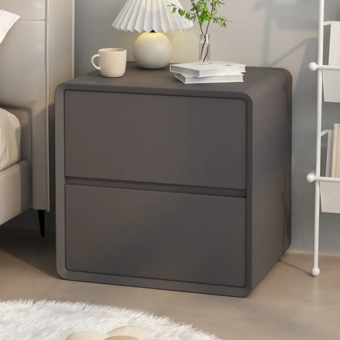 Modern Cream Bedside Table with Two Storage Drawers Image - 6 | homeyfad