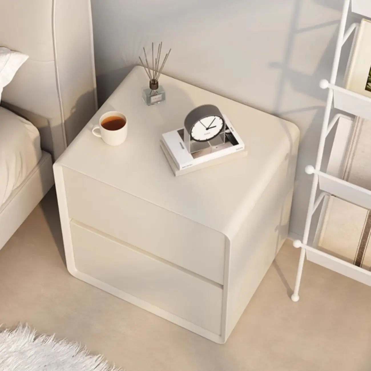 Modern Cream Bedside Table with Two Storage Drawers Image - 13 | homeyfad
