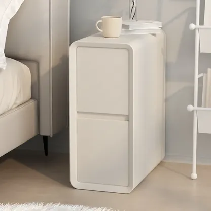 Modern Cream Bedside Table with Two Storage Drawers Image - 7