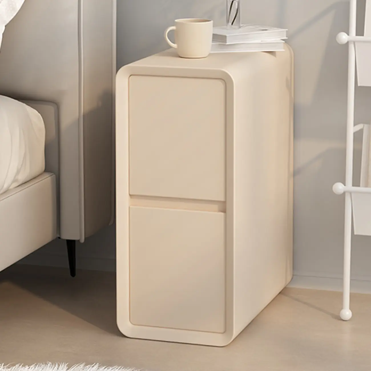 Modern Cream Bedside Table with Two Storage Drawers Image - 8 | homeyfad