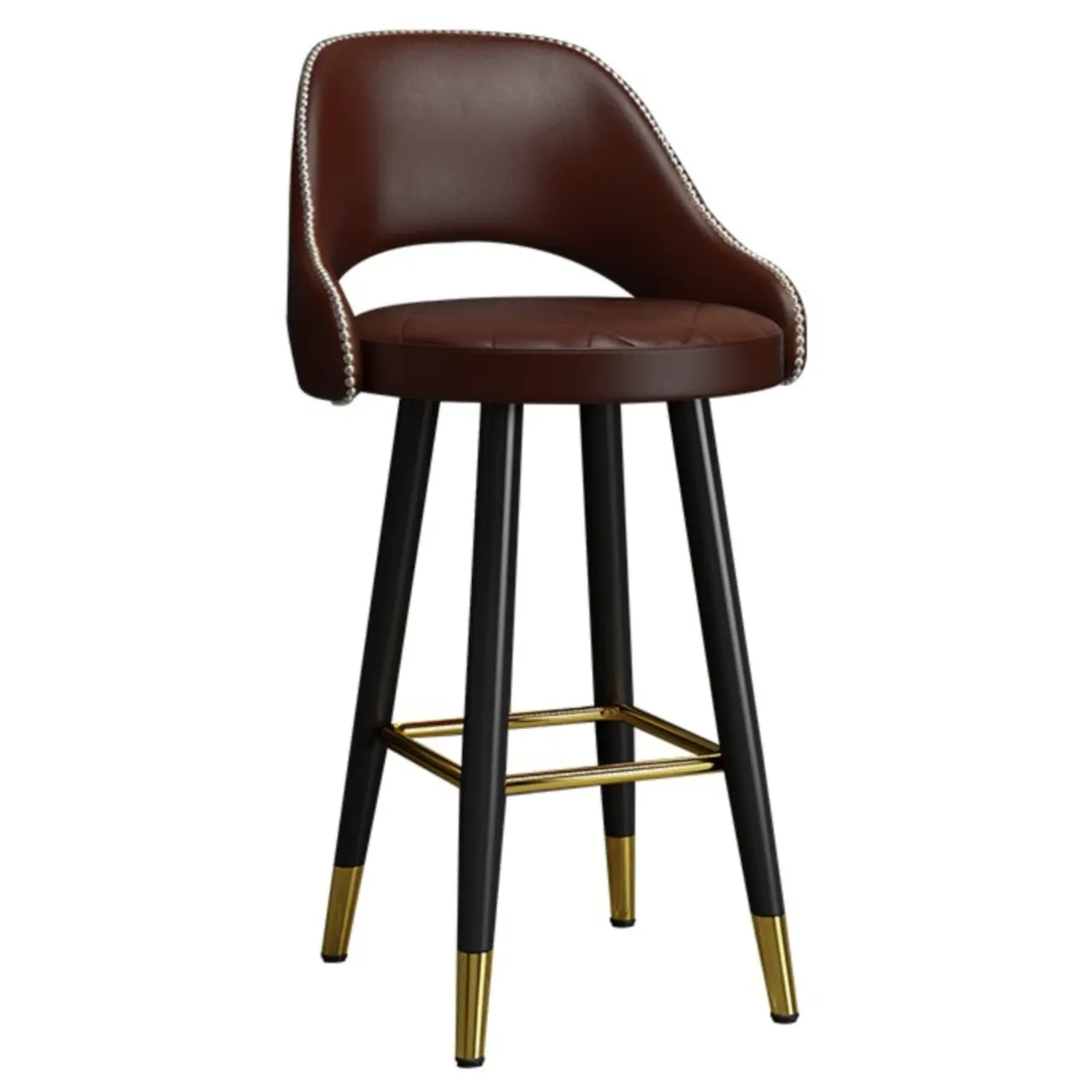 Modern Round Leather Curved Back Bar Stools Image - 5 | homeyfad