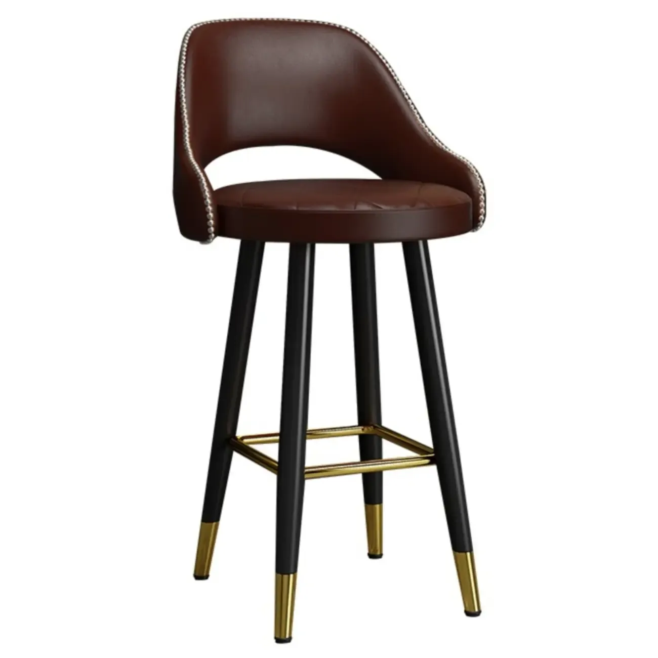 Modern Round Leather Curved Back Bar Stools Image - 5