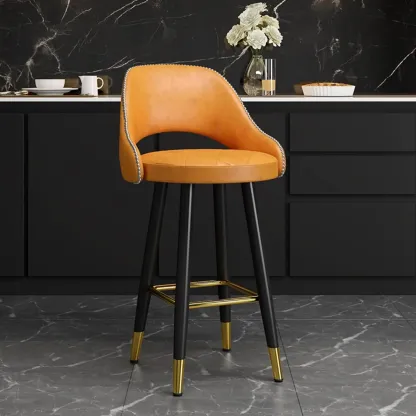 Modern Round Leather Curved Back Bar Stools Image - 6