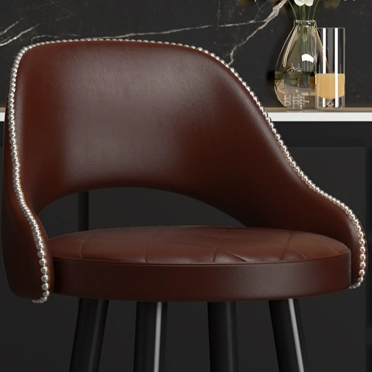 Modern Round Leather Curved Back Bar Stools Image - 7 | homeyfad