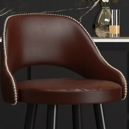Modern Round Leather Curved Back Bar Stools Image - 7