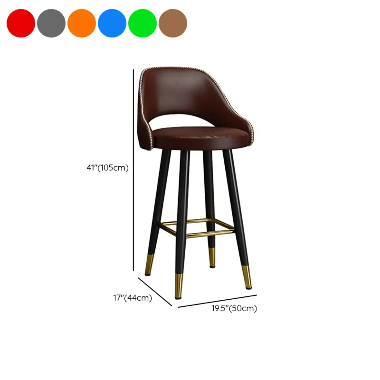Modern Round Leather Curved Back Bar Stools Image - 12