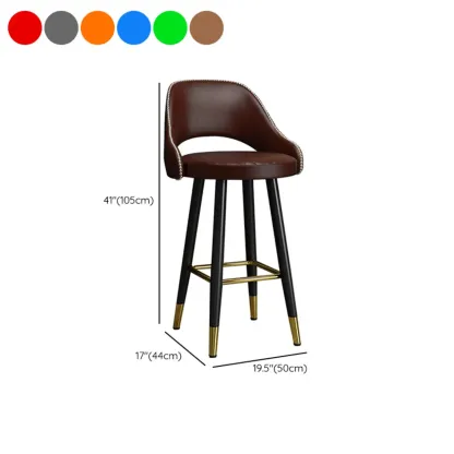 Modern Round Leather Curved Back Bar Stools Image - 12