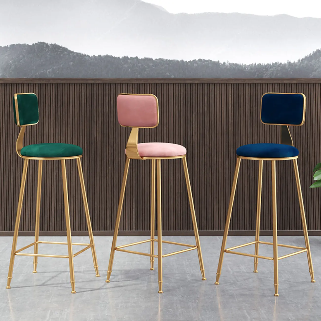 Gold Iron Round Velvet Upholstered Backrest Bar Stool Image - 1 | homeyfad