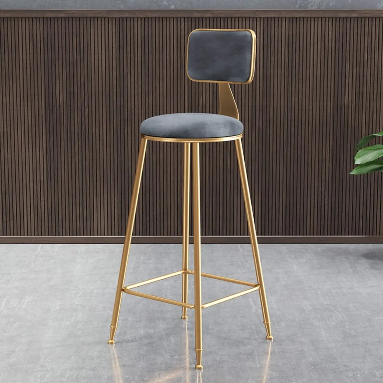 Gold Iron Round Velvet Upholstered Backrest Bar Stool Image - 2 | homeyfad