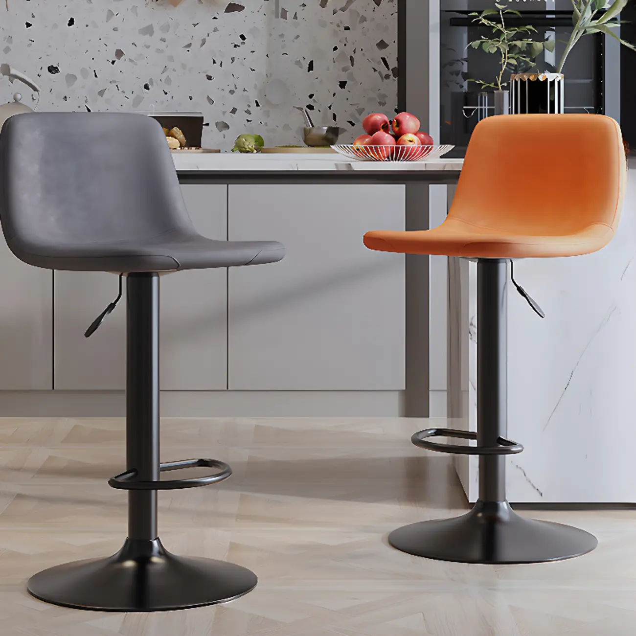 Adjustable Leather Bucket Swivel Bar Stools Image - 1 | homeyfad