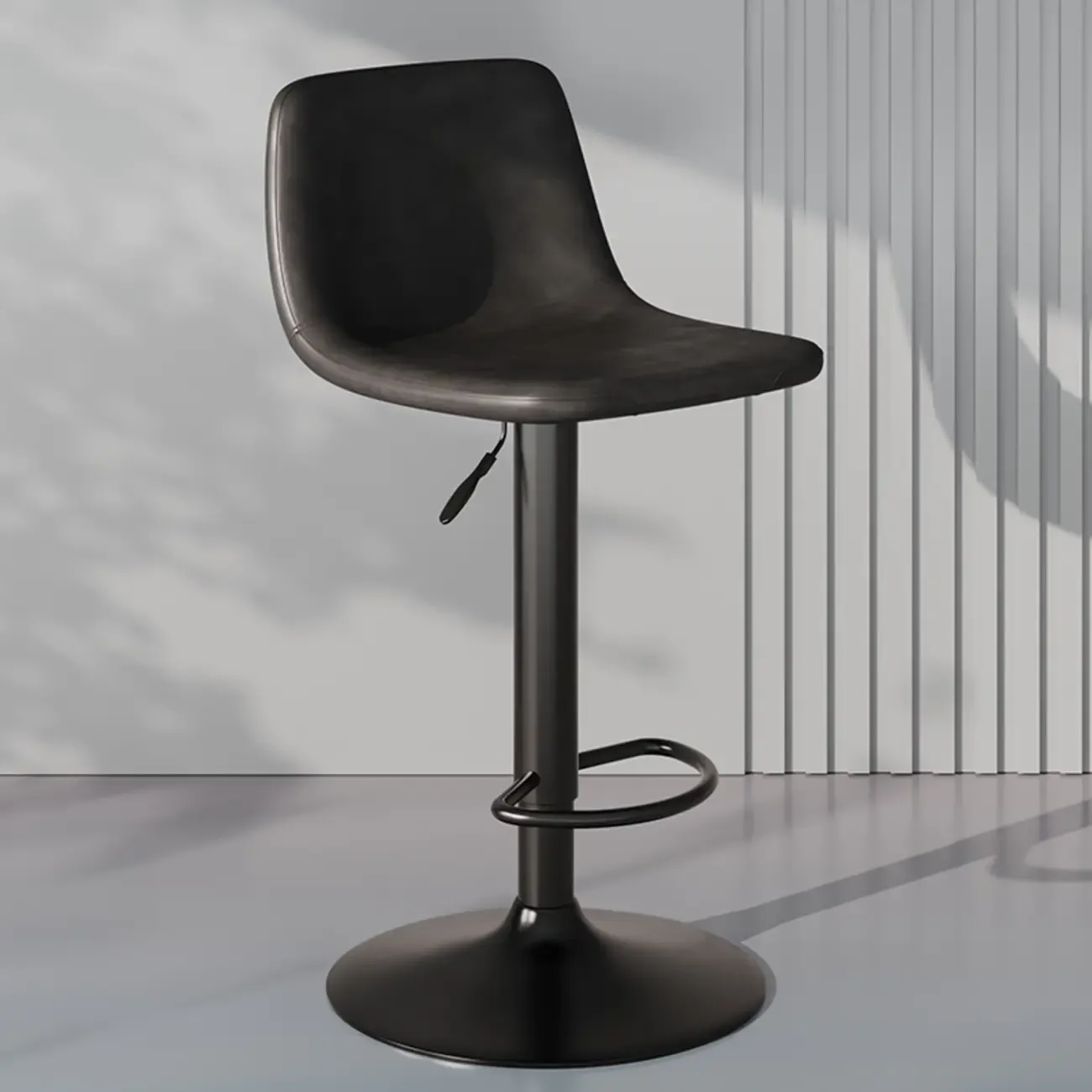 Modern Leather Swivel Bar Stool Adjustable Height Image - 9