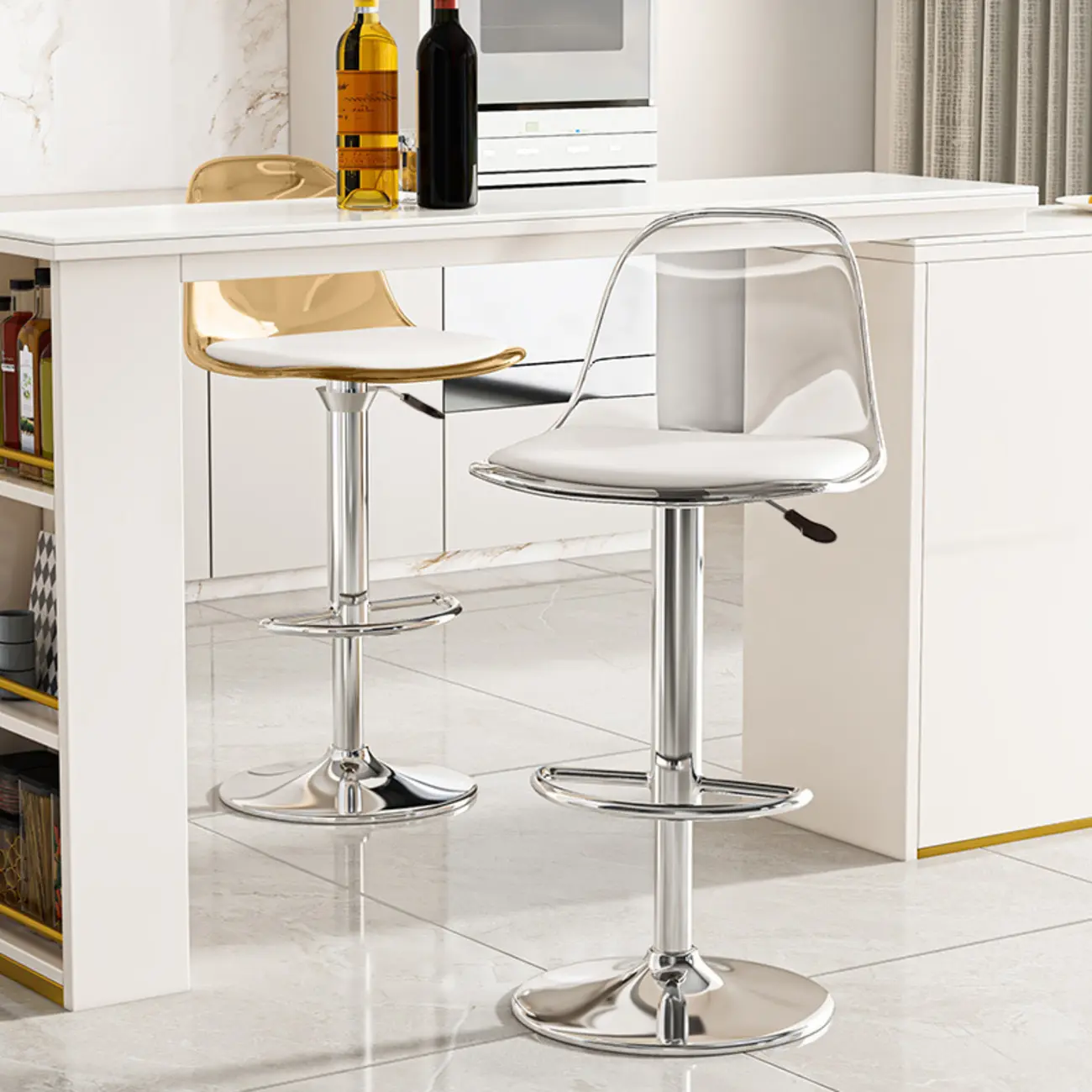 Transparent Acrylic Cushioned Swivel Adjustable Bar Stool Image - 1 | homeyfad