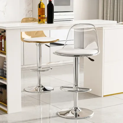 Transparent Acrylic Cushioned Swivel Adjustable Bar Stool Image - 1