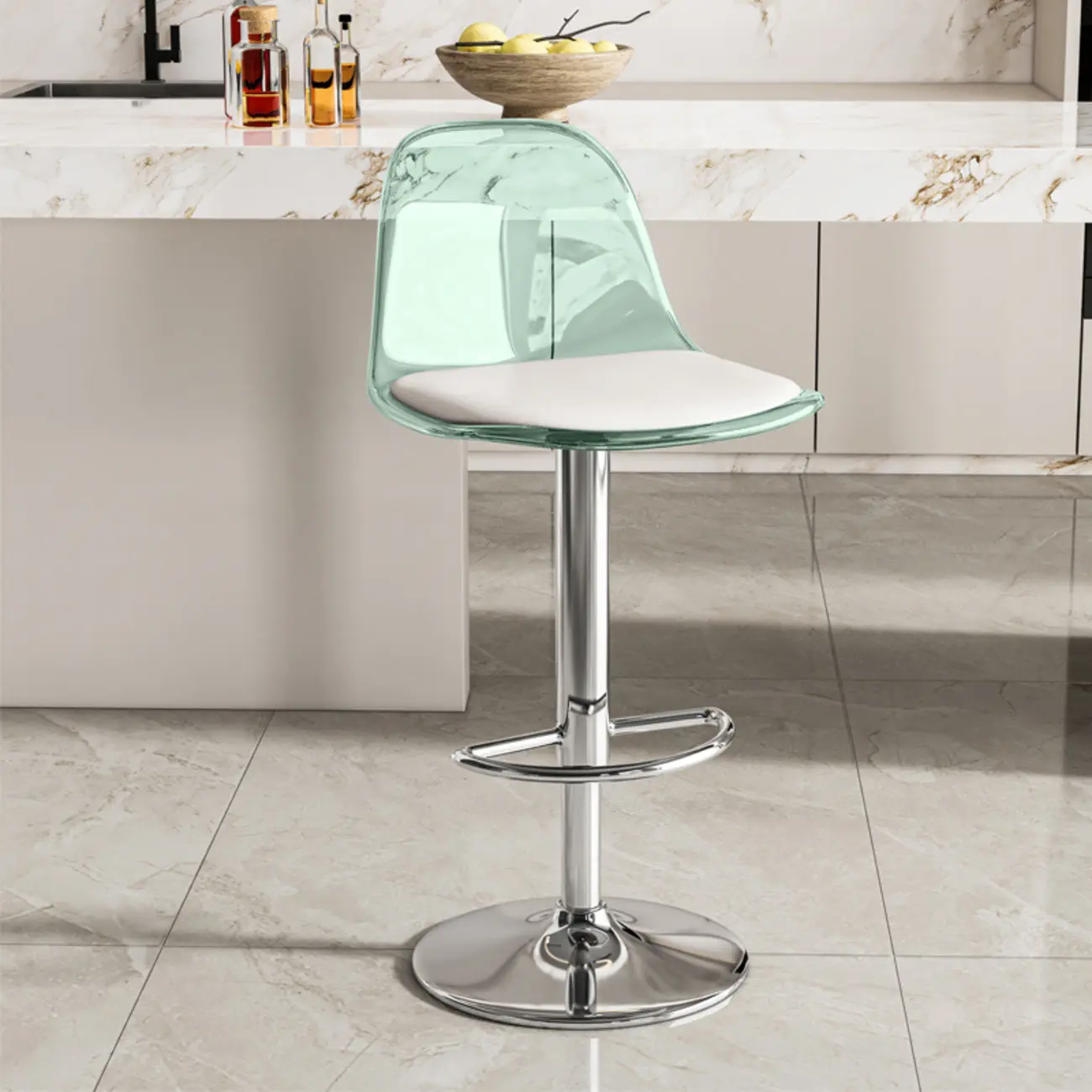 Transparent Acrylic Cushioned Swivel Adjustable Bar Stool Image - 2 | homeyfad