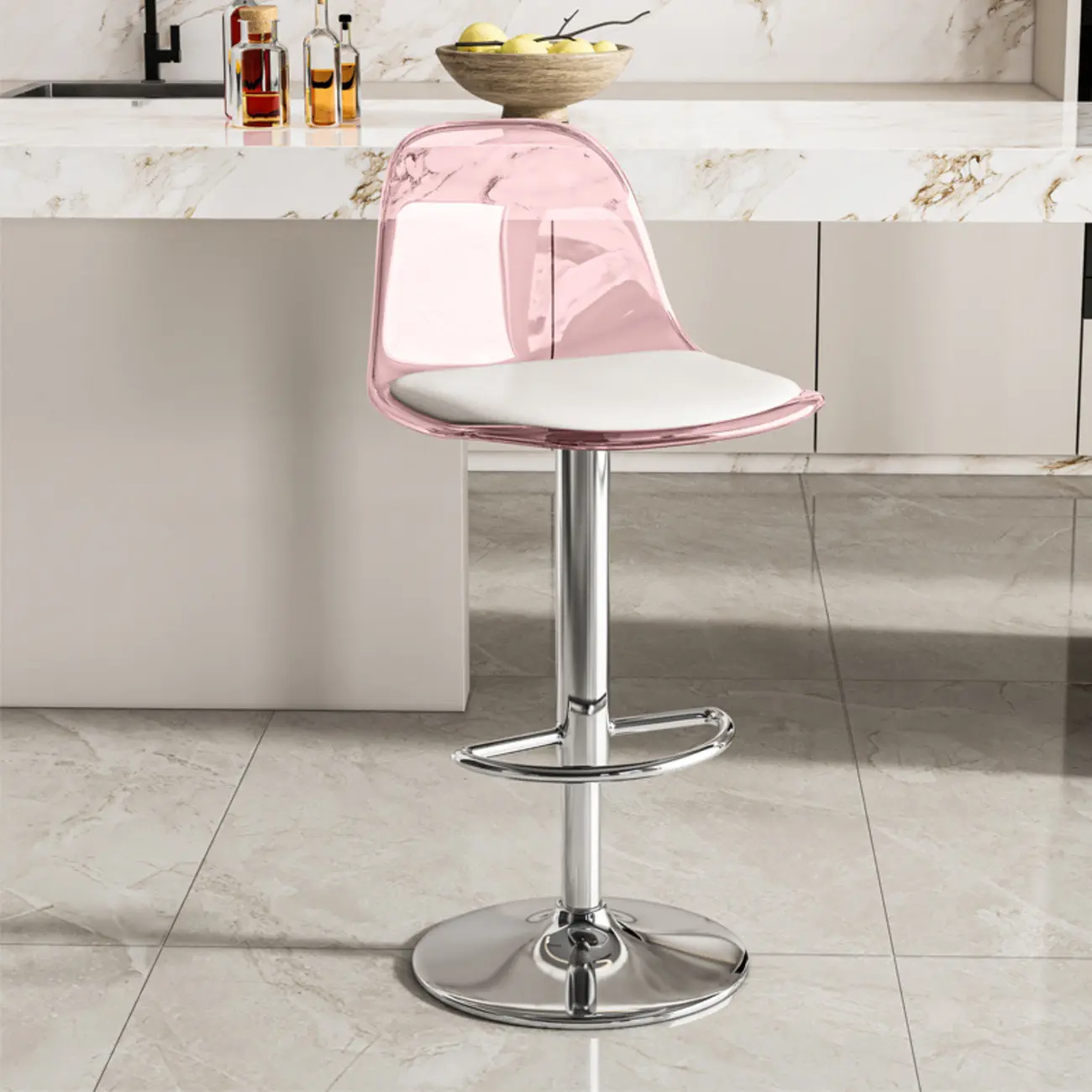 Transparent Acrylic Cushioned Swivel Adjustable Bar Stool Image - 3 | homeyfad