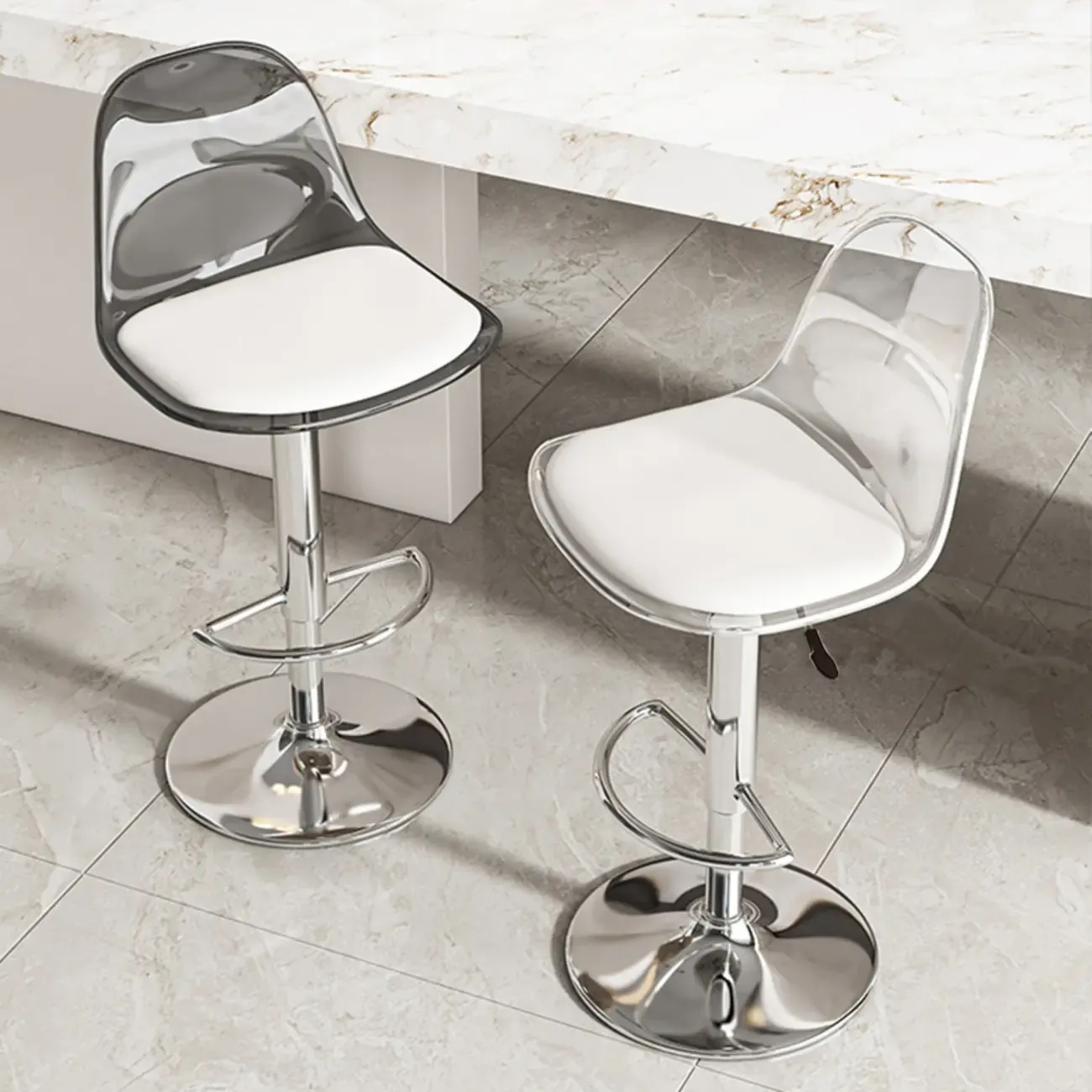Transparent Acrylic Cushioned Swivel Adjustable Bar Stool Image - 4