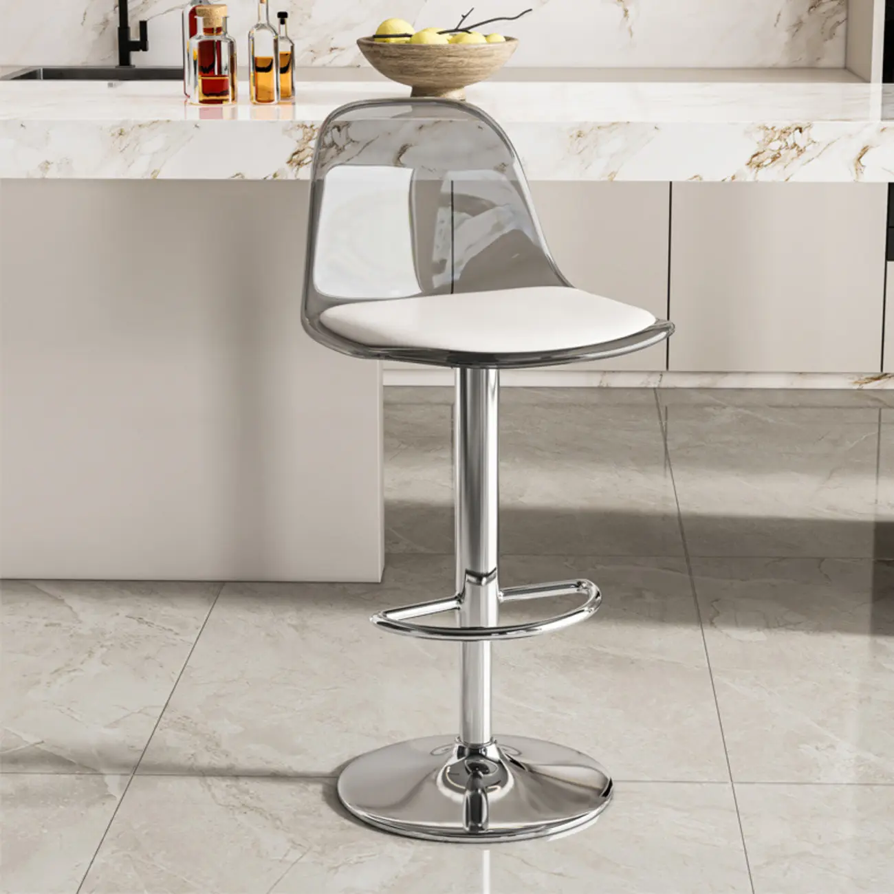Transparent Acrylic Cushioned Swivel Adjustable Bar Stool Image - 5 | homeyfad