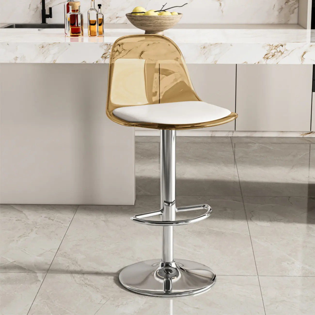 Transparent Acrylic Cushioned Swivel Adjustable Bar Stool Image - 7 | homeyfad