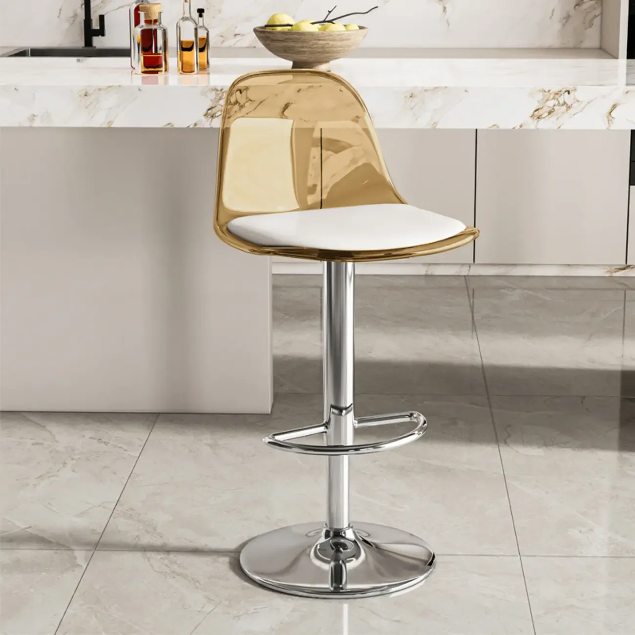 Transparent Acrylic Cushioned Swivel Adjustable Bar Stool Image - 7