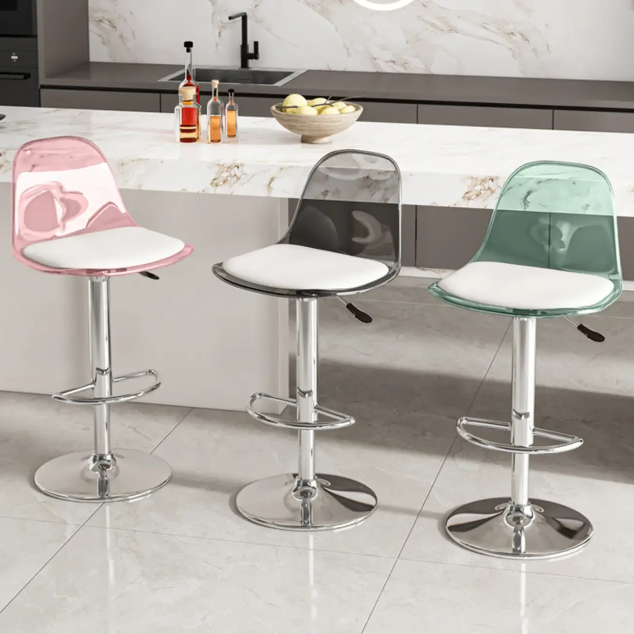 Transparent Acrylic Cushioned Swivel Adjustable Bar Stool Image - 8