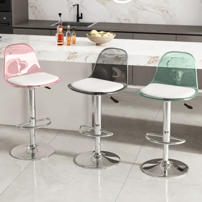 Transparent Acrylic Cushioned Swivel Adjustable Bar Stool Image - 8