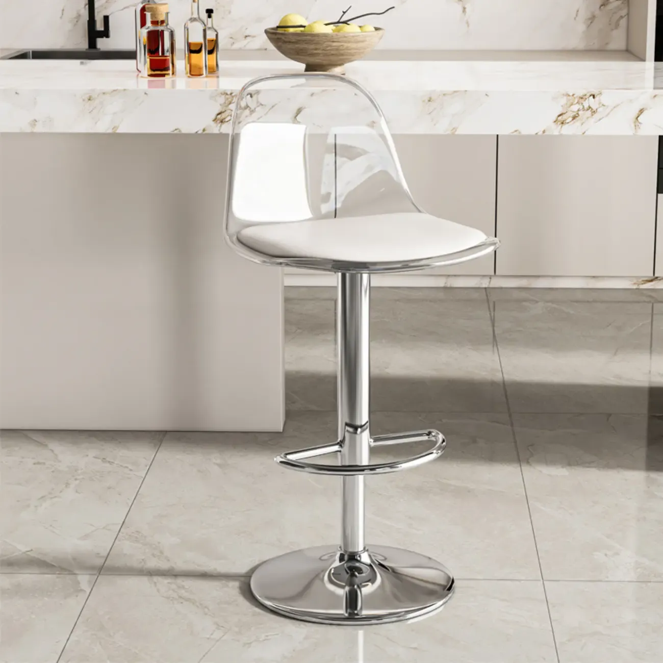 Transparent Acrylic Cushioned Swivel Adjustable Bar Stool Image - 9