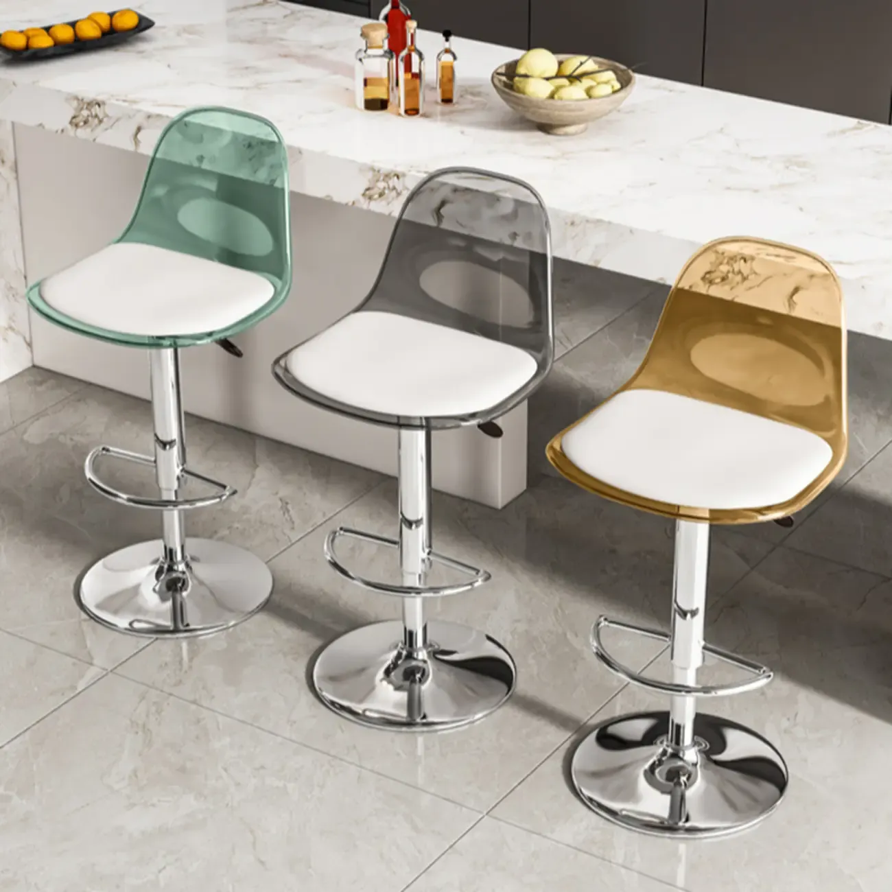Transparent Acrylic Cushioned Swivel Adjustable Bar Stool Image - 10
