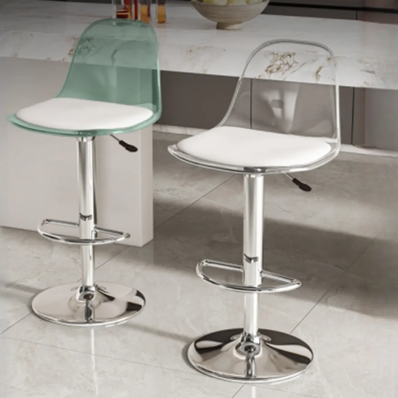 Transparent Acrylic Cushioned Swivel Adjustable Bar Stool Image - 16 | homeyfad