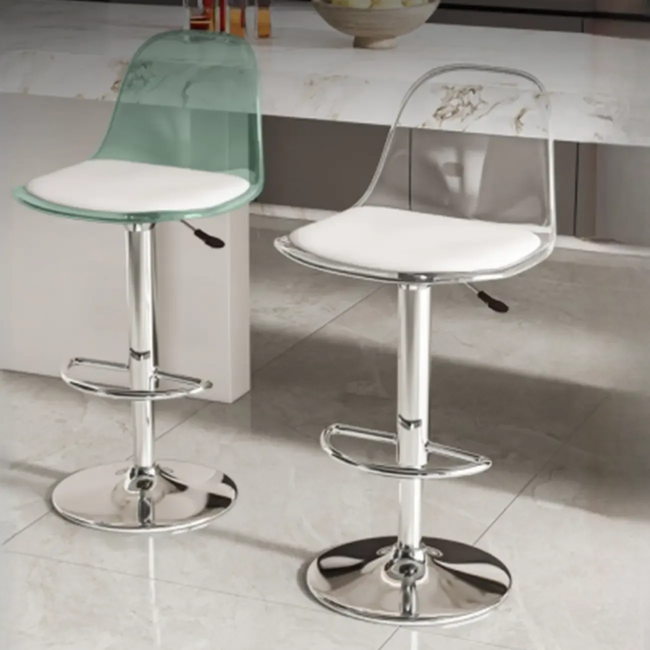 Transparent Acrylic Cushioned Swivel Adjustable Bar Stool Image - 16