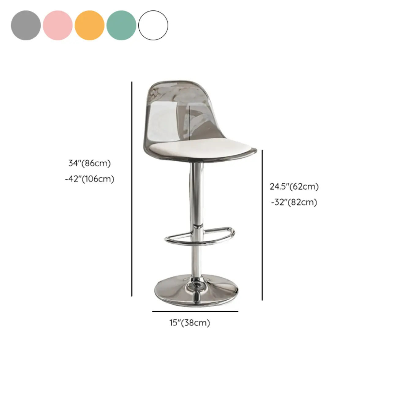 Transparent Acrylic Cushioned Swivel Adjustable Bar Stool #size | homeyfad
