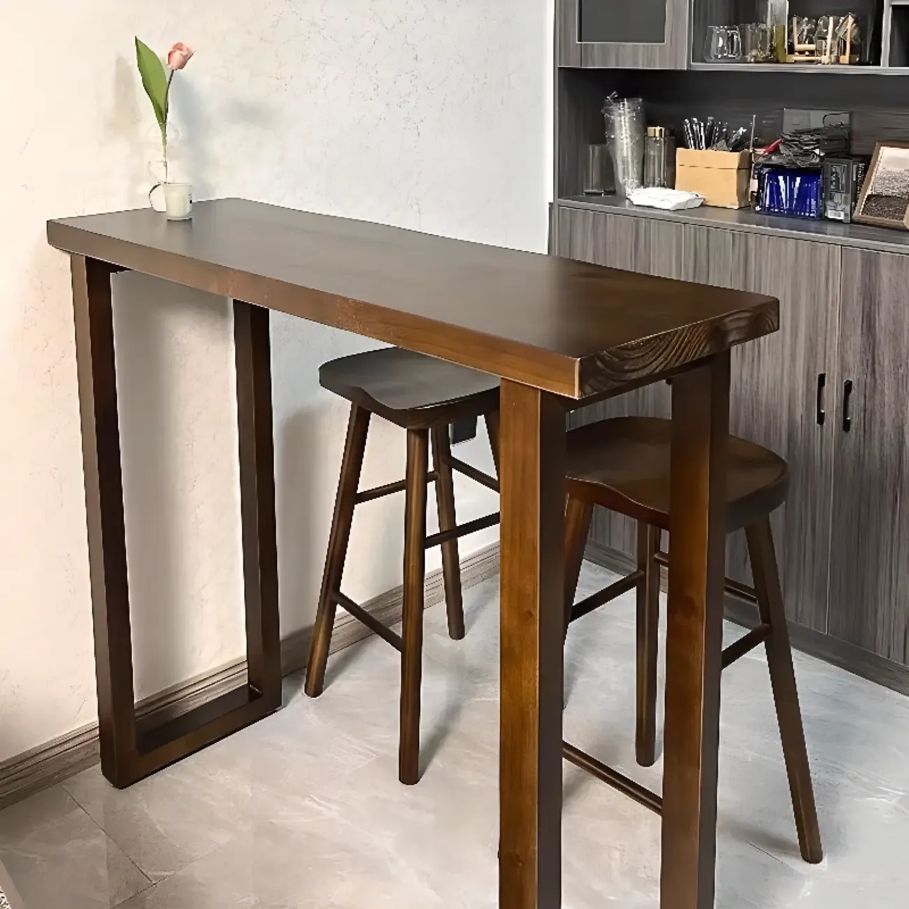  Simple Brown Pine Wood Sled Bar Table for Pub Image - 1